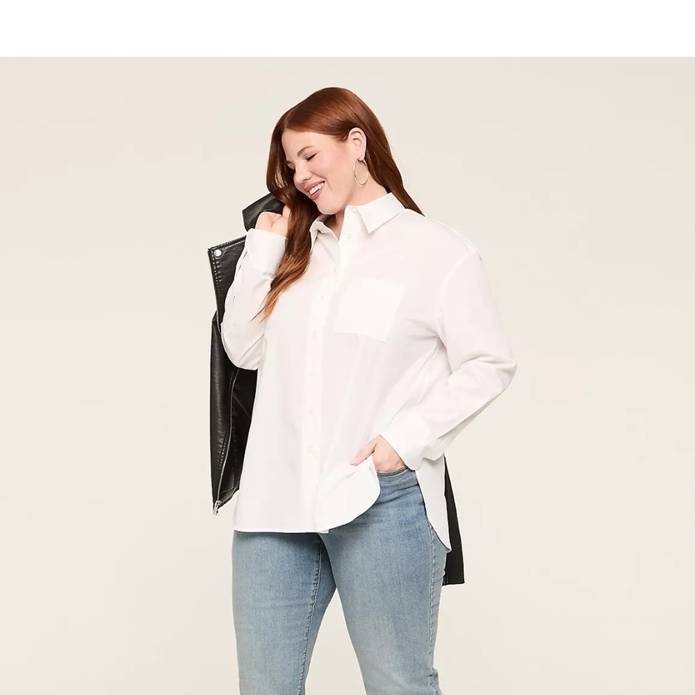 22/24 Lane Bryant Classic White Women's Relaxed Button-Up Boyfriend Shirt